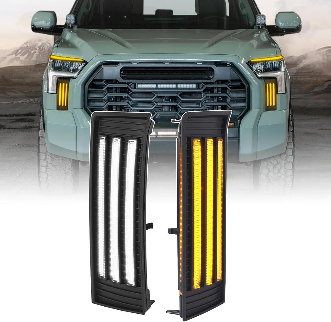 LED Daytime Running Lights For 2022 2023 2024 2025 toyota Tundra Fog Lights CrewMax SR SR5 Limited DRL Assemblies Replacement black lens (DRL1)