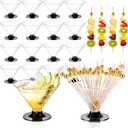 60Pcs Plastic Martini Glasses Disposable Cocktail Glasses for Parties + 100Pcs Pearl Cocktail Picks, Clear Unbreakable Mini Plastic Margarita Glasses for Weddings Wine Ice Cream Appetizers Food