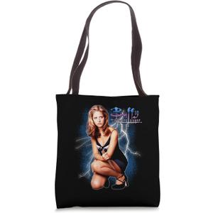 Buffy the Vampire Slayer Lightning and Logo Buffy TV Show Tote Bag (Black, M)