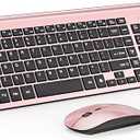 Wireless Keyboard and Mouse Ultra Slim Combo, TopMate 2.4G Silent Compact USB 2400DPI Mouse and Scissor Switch Keyboard Set with Cover, Batteries Included, for PC/Laptop/Windows/Mac - Rose Gold Black