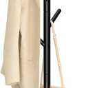 Yawinhe Coat Rack, Sturdy Woode Stand Tree with 8 Hooks, 3 Adjustable Height for Bedroom, Hallway, Entrance, Office, 11.8 x 70.8 inches, Black, 1-Pack, Square Base