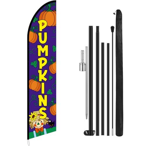 Remagr 15 ft Halloween Pumpkins Feather Flag Kit Include Flag, Pole and Ground Mt Outdoor Fall Feather Decorations for Fall Pumpkins Business Halloween Thanksgiving Day Festivals Farms Events