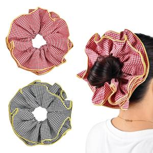 2-Piece Lattice Ruffles Large Scrunchies for Women Girls, Cute Big Hair Ties No Damage Hair Accessories, Elastic Hair Bands for Hair Bun Ponytail (Black & Red)
