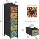 GiftGo Retro Skinny Dresser with Fabric Drawers Thin Slim Boho Mandala Flower Chest of Drawers Narrow Storage Tower for Small Spaces Gaps Bedroom Beautiful Nightstand Living Room Table, 18.9"D x 9.8"W x 34.7"H (5 Drawers), Narrow Mandala
