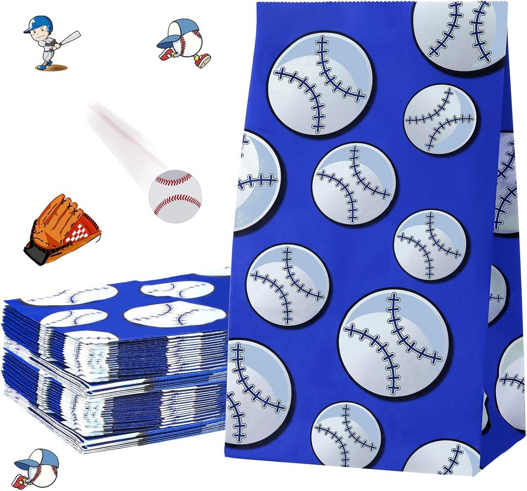 Zonon 30 Pack Baseball Goodie Gift Bags Party Treat Favor Blue Baseball Snack Paper Bags for Team Sports Theme Birthday Party Decor Game Celebration