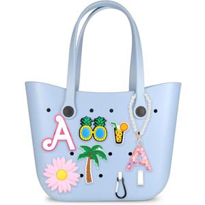 Bogg Bag Letter Charms 9Pcs - Waterproof Rubber Alphabet/Flower Decor, DIY Insert for Bogg Beach Totes (Women & Girls)