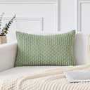 Kevin Textile 12x20 Inch Pillow Cover 1 Pack Boho Decorative Soft Striped Corduroy Lumbar Farmhouse Solid Color Accent Rectangle Cushion Case for Living Room Couch Sofa Bed, Sage Green