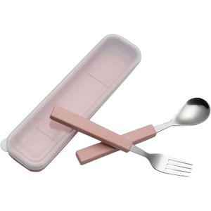 VANRA 2-Piece Children Flatware Set 18/10 Stainless Steel Child Tableware Set Silver Cutlery Set Silverware Dinner Utensils Spoon Fork Set with Travel Case for Kids (Chrome Finished) (Pink) (Pink)