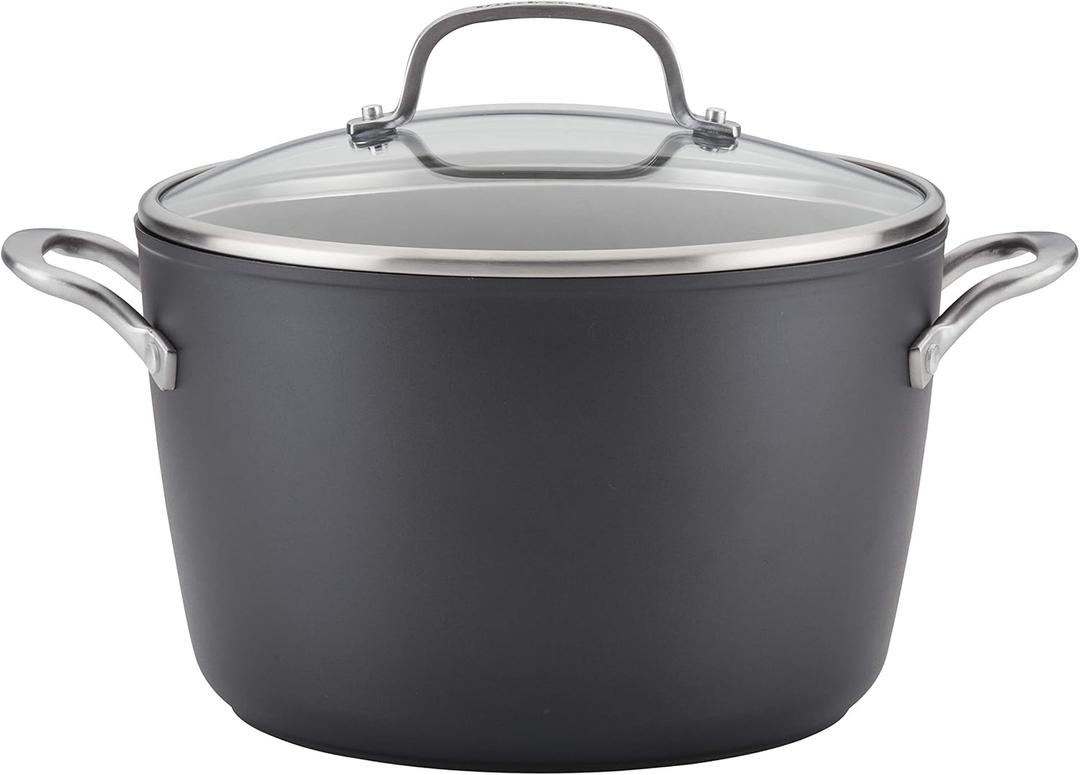 KitchenAid Hard Anodized Induction Nonstick Stock Pot/Stockpot with Lid, 8 Quart, Matte Black