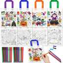 HOWAF 12pcs Summerween Coloring Goodie Bags with Paint Pens for Kids, Halloween Boo Coloring Candy Bags Trick or Treat Coloring Gift Bags, Happy Halloween Reusable Canvas Bag Party Favors Coloring