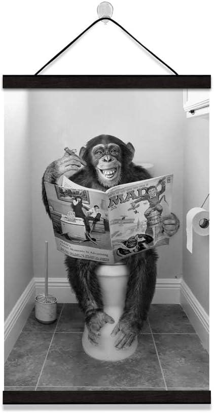 Chimpanzee on Toilet Canvas Print with Magnetic Hanger Frame  Funny Bathroom Wall Art, Bathroom Canvas Prints