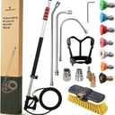 Hourleey 24 FT Telescoping Pressure Washer Wand, Power Washer Extension Wand with Brush Head, Gutter Cleaner, 3 Curve Wands, Adjustable Support Belt, Pivoting Coupler, 7 Spray Nozzles, 4000 PSI