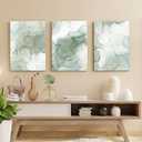 Green Wall Art Set of 3,Abstract Sage Green Wall Decor Living Room, Gold Green Beige Marble Large Framed Canvas Wall Art Mid Century Modern Art Pictures, Boho Green Aesthetic Wall Decor Bedroom Bathroom Office,16x24inch