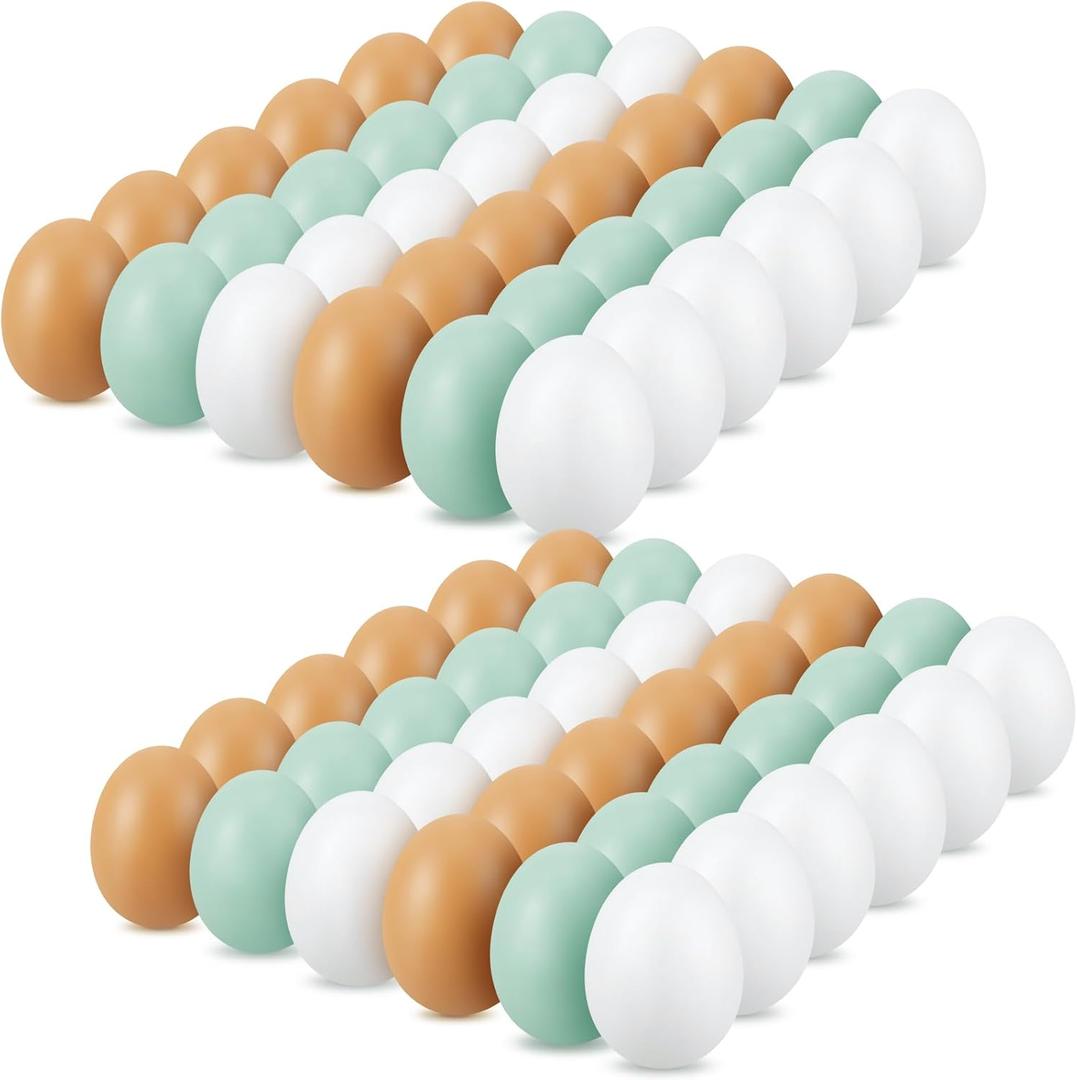 Syhood 72 Pcs Wooden Fake Eggs Fake Chicken Eggs Bulk for Crafts Get Hens to Lay Nesting Home Decor Kitchen DIY Craft Play (Classic Color)