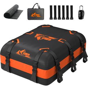 Car Rooftop Cargo Carrier Bag 20 Cubic Feet, 100% Waterproof Heavy Duty Car Roof Bag for All Vehicle with/Without Racks - Anti-Slip Mat, 6 Door Hooks, Storage Bags, 5CM Straps(Orange)