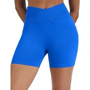 Women's Workout Gym Shorts Booty V Cross Spandex Yoga Biker Shorts Lake Blue