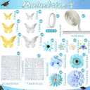 Wavwavw 53 Pcs DIY Graduation Cap Decorations Kit, 2026 Grad Cap Topper Include Faux Flowers 3D Butterfly Self Adhesive Pearl Stickers Glitter Alphabet Letter Decals for Party Decor(Light Blue)