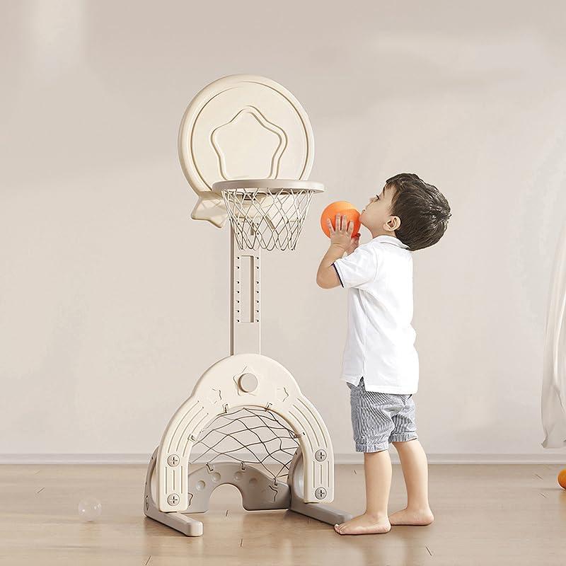 Toddler Basketball Hoop Set With 3 Balls, Adjustable Basketball Hoop Set Indoor Outdoor For Kids 1-3, Toddler Sports Activity Center, Portable Basketball Soccer Golf Game Set, Birthday Gift Grey)