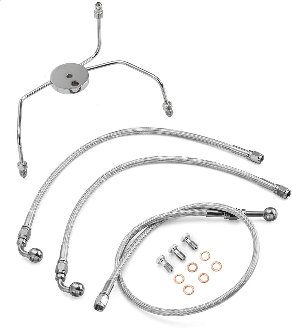 Mofun 44" Upper and Lower Hydraulic Front Brake Line Compatible with Harley Touring Street Electra Glide without/Non-ABS 1996-2007, Fit Road Glide Road King, Fit 8" Handlebar Chrome