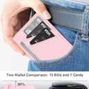 Minimalist Wallet Credit Card Holder Slim Wallet for Men Women, Soft Leather Front Pocket Wallet Small Compact Wallet Thin Card Case ID Window RFID Blocking Card Organizer Quick Access You Need (Pink)