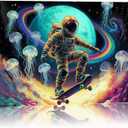 16x24 Framed Space Astronaut Skateboard Canvas Wall Art Colorful Poster