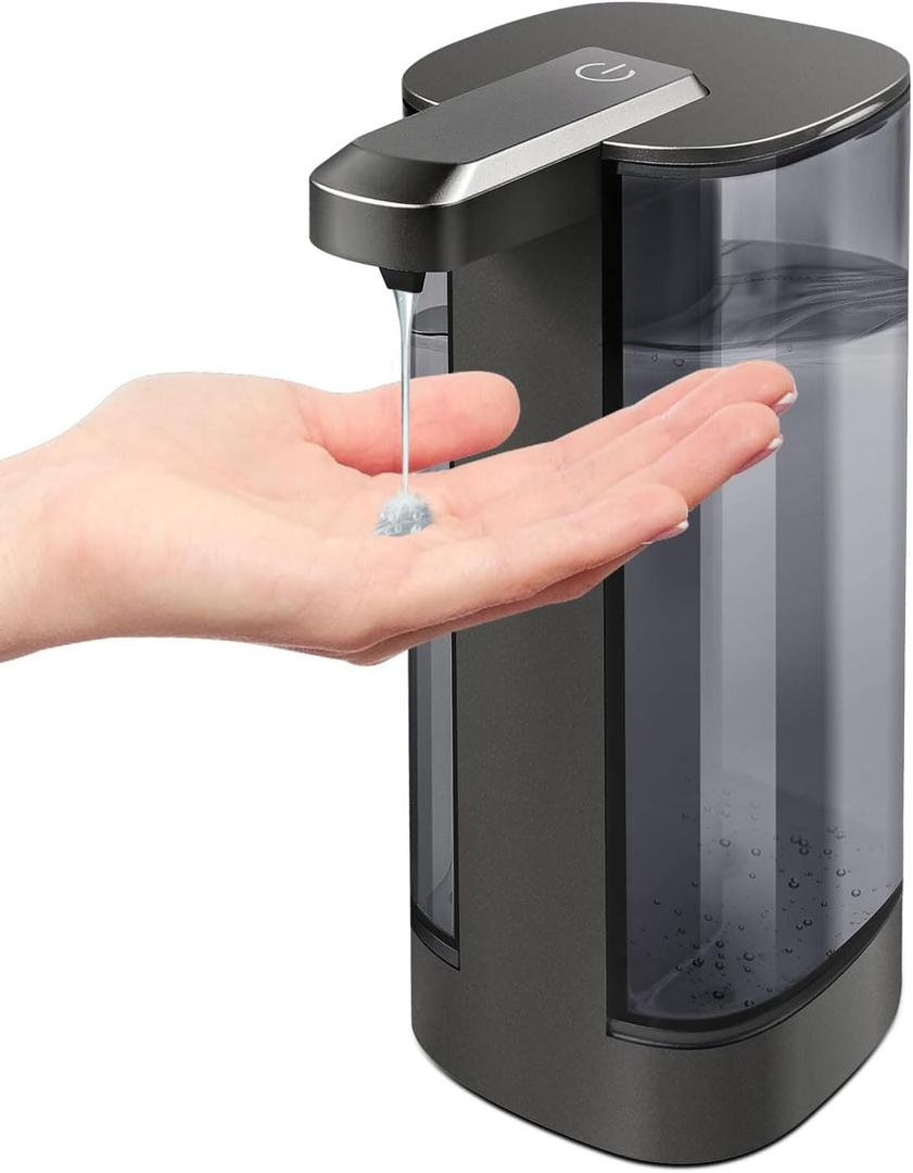 Automatic Liquid Soap Dispenser, Rechargeable, Touchless, 17oz/500ml with 4 Adjustable Soap Levels, Wall Mount & Waterproof, Liquid Hand/Dish Soap Dispenser for Bathroom Kitchen (Metallic Black)