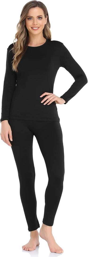 WEERTI Thermal Underwear for Women Long Johns with Fleece Lined Base Layer Women Cold Weather Top Bottom (Small, Black)