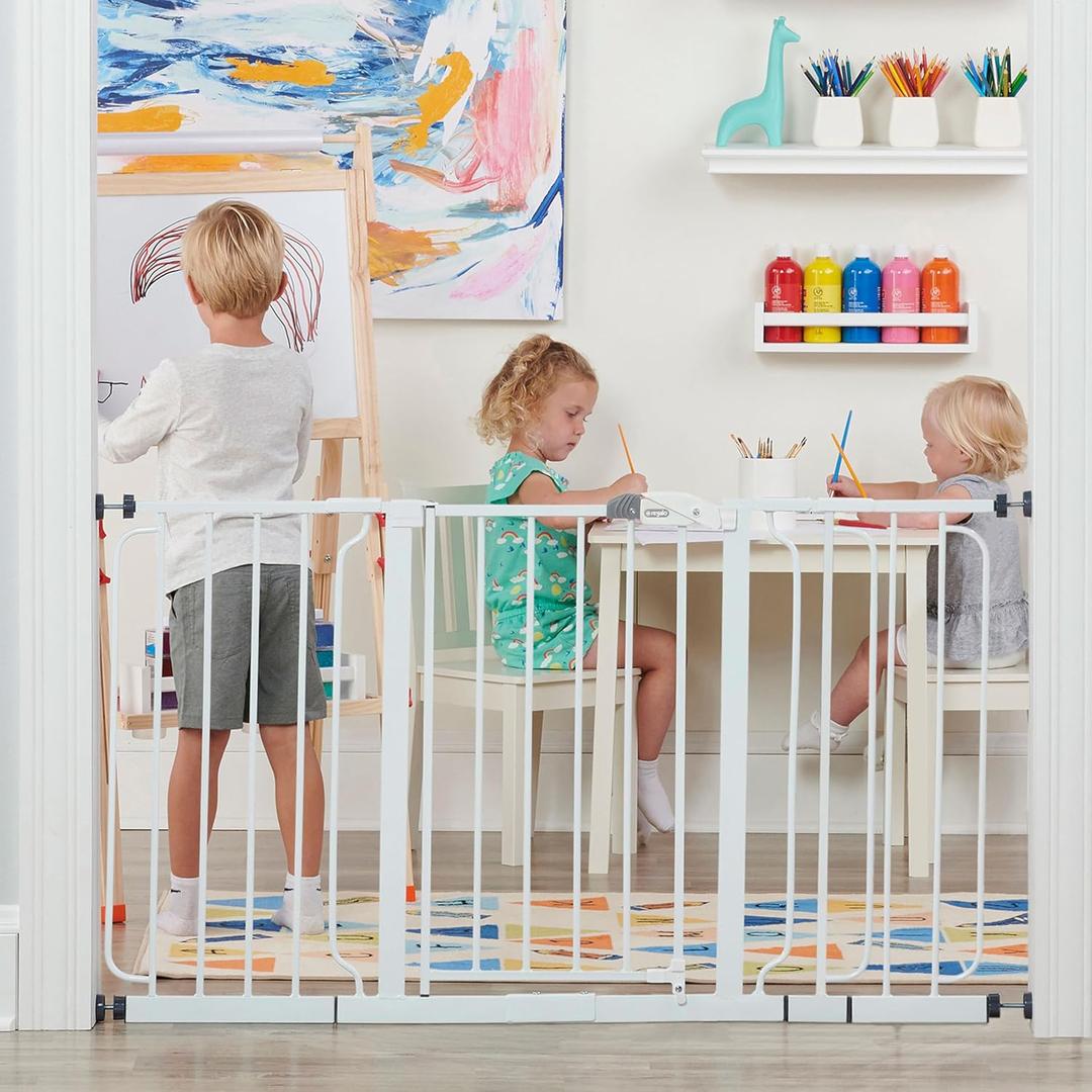 Regalo Safety 29-56" Extra Wide Baby Gate for Doorways & Bottom of Stairs, Pressure Mounted Baby Gate with Door for Babies, Toddlers & Pets, Tested & Safe for 30 Years, American Designed and Owned (White)