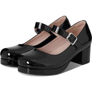 femflame Women's Low Chunky Heel Mary Jane Pumps Ankle Buckle Strap Sweet Round Toe Dress Shoes JK Cosplay Uniform Dress Shoes (7, Black)