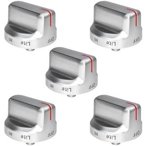 5PCS Stainless Steel-Finished Stove Knobs with Reinforced PC-ABS Core - Replacement for NX58M6630SS/AA, NX58R6631SS/AA-00 & More Models (Compatible with AP6329515/PS12394473)