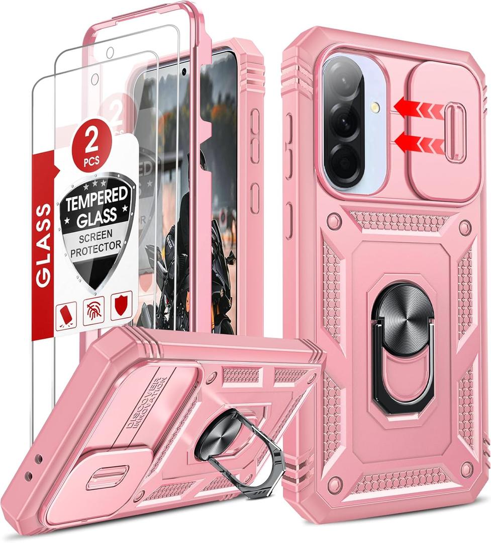 LeYi Compatible for Samsung Galaxy A36-5G Phone Case: Samsung A36 5G Case with Screen Protector X 2, Slide Camera Cover with Magnetic Stand, Heavy Duty Shockproof para A36 Case for Women Girl, Pink