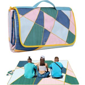 Picnic Blanket, Foldable Waterproof Sand Mat, Extra Large Picnic Blanket Outdoor Picnic Mat Beach Blanket for Park Grass Camping Hiking Travel Family Concerts (6'7" x 4'11" (Rectangular), Euclidean Geometry)
