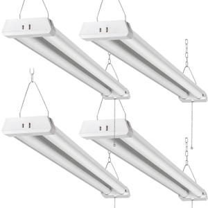 4FT Linkable LED Shop Light for Garages, 42W 4800LM 5000K Daylight White LED Ceiling Light, with Pull Chain (ON/Off), Linear Worklight Fixture, 4 Pack