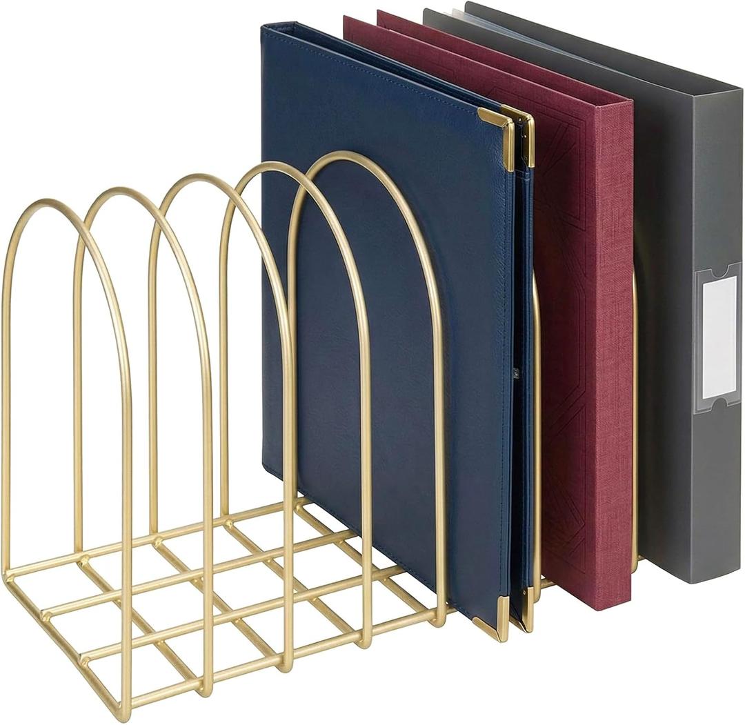 MyGift File Organizer for Desk, Brass Metal Wire Binder Holder with 8 Wide Slots, Vintage Arch Design Document Holder Rack for Home Office