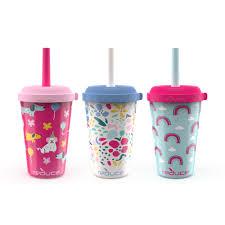 REDUCE GoGo's Kids Portable Tumbler Cups with Lids and Spill-Proof Straws - 3 Pack of Stackable 12 oz Tumblers with Twist-On Lids - Easy Storage, Dishwasher Safe - Serendipity Set