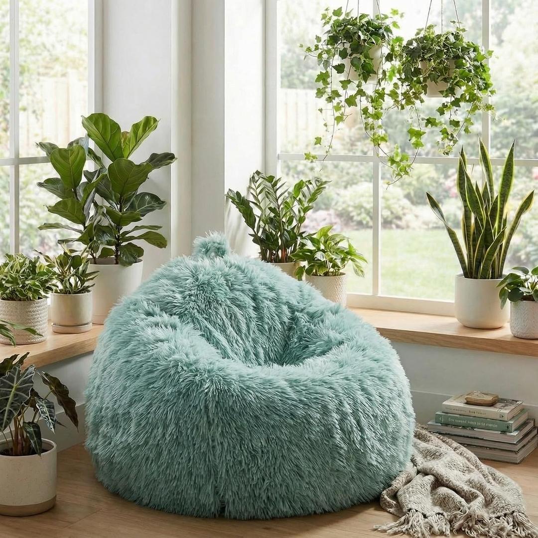 Honeydak PV Fleece Stuffed Animal Storage Bean Bag Chair Cover (No Filler) Comfy Bean Bag Cover Without Filling or Home Bedroom Decor Organizing Plush Doll Textile Holder(Green, L)