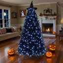 7FT PreLit Black Christmas Tree with 450 Lights, Artificial Fake Christmas Tree with 1916 PE&PVC Branch Tips, Halloween and Xmas Tree for Holiday Decorations, Metal Stand and Hinged Branches