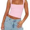 Chifeey Womens Sexy Crop Top Summer 2025 Square Neck Sleeveless Double Layer Going Out Tank Tops (Light Pink, M)