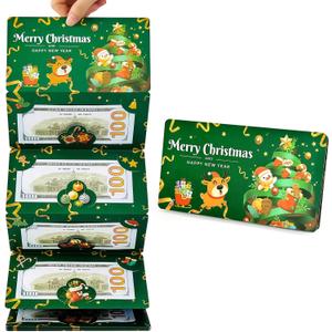 2 x Christmas Money Holders, Cash Gift Card Holders Xmas With 10 Slots Christmas Gift For Men Women Girls Boys, Surprise Money Envelopes, Green