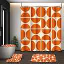 Orange Boho Mid Century Shower Curtain Set with Toilet Lid Cover and Non-Slip Rugs, Abstract Geometric Art 4 Pcs Modern Minimalist Vintage Shower Curtain for Bathroom Set with 12 Hooks