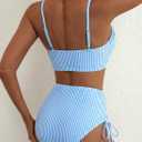 Herseas Women's Splice Ruffle Trim Bikini Sets Tie Side Swimsuits High Waisted Bathing Suits (Blue, M)
