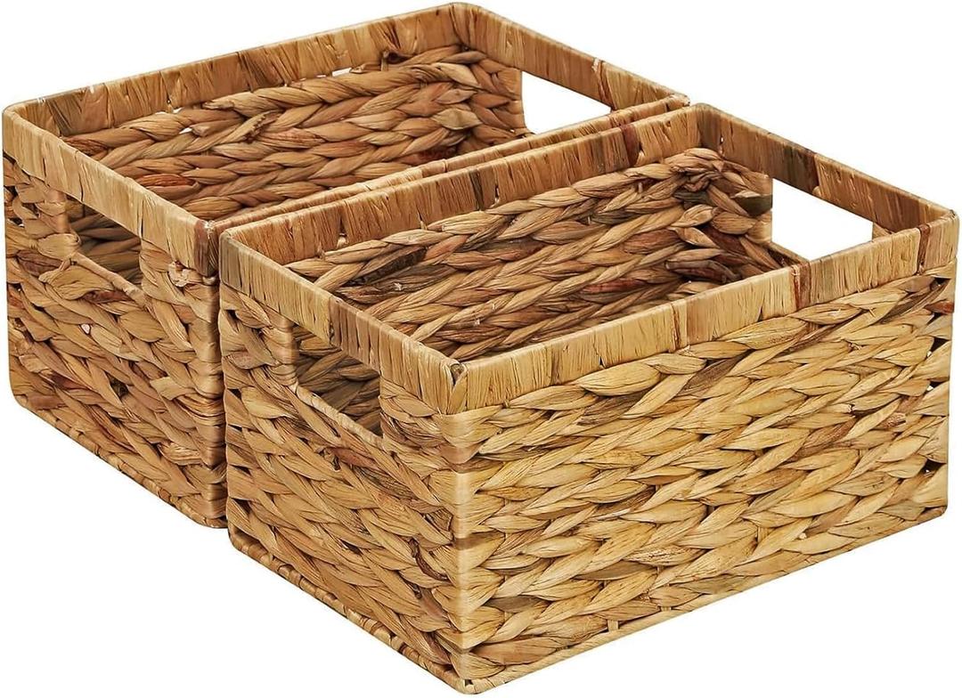 Rectangular Storage Basket 2PCS Water Hyacinth Baskets,Hand-Woven Baskets with Handles,12.99x7.08x8.26for Living Bedroom Organizing Shelves