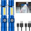 Hoxida Flashlight USB Rechargeable, Magnetic LED Flashlight, Super Bright LED Tactical Flashlight with Cob Sidelight, Waterproof, Zoomable Best Small LED Flashlight for Camping, Emergency - Blue