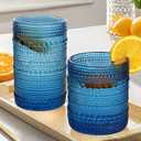 Lumkit Vintage Hobnail Driinking Glasses Set, Glassware Drinking Set of 8, 12 oz Highball Glasses & 10 oz Cocktail Glasses, Tumbler Glasses for Cocktails, Whiskey, Juice, Milk, Blackish Blue