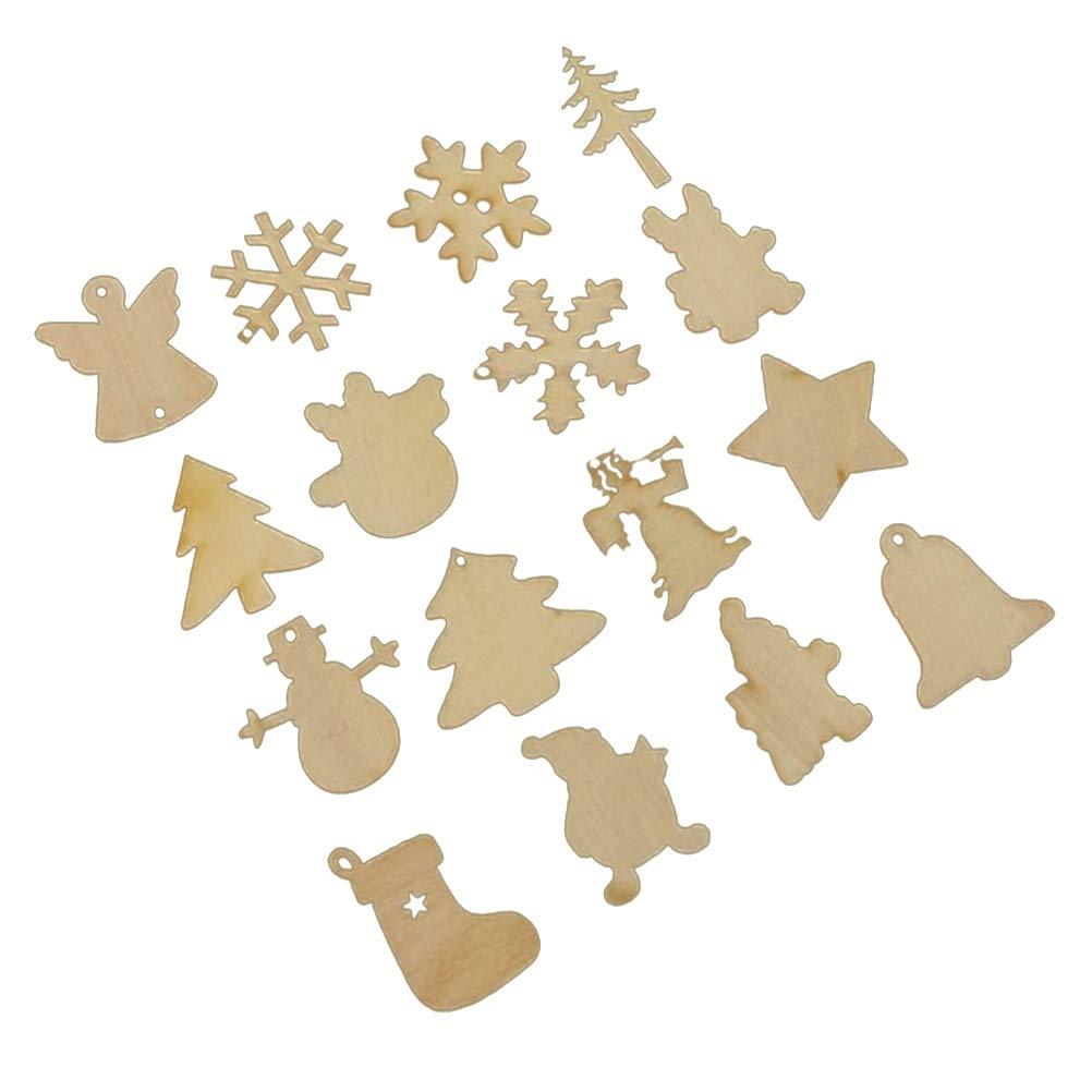 40pcs Creative Wooden Xmas Pendant Christmas Tree Hanging Decor DIY Wooden Pendant for Xmas Door Wall (Random Mixed Pattern)