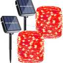 Joomer Solar Fairy Lights, 2-Pack Total 80FT 240LED Solar String Lights Outdoor Waterproof 8 Lighting Modes for Fence Party Garden Patio Yard Home Holiday Tree Outdoor Decoration (Red)
