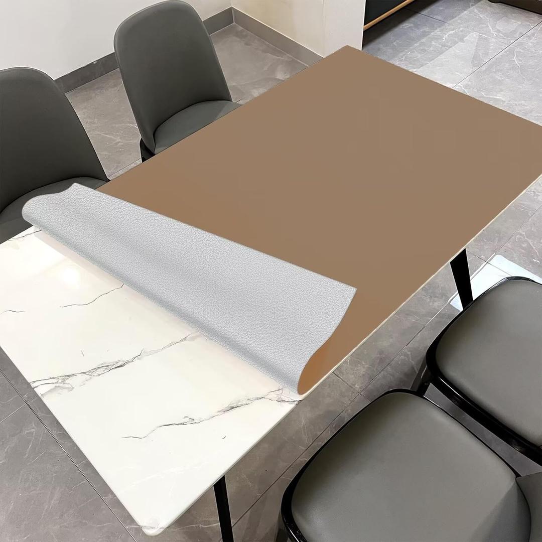 Leather Table Cover,1.8mm Thick,30x48 Inch Desk Cover, Large Desk Mat, Table Protector, Table Cover Protector, Dining Table Cover Protector, XL Desk Mat(Khaki+Silvery,30x48)