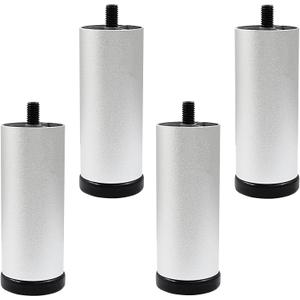 Murtenze 4 PCS 4 Inch Metal Furniture Legs - Adjustable Height Sofa Replacement Legs with M8 Thread - Round Modern Silver Sofa Feet for Couch, Furniture, Chairs, Bed (Add Height 100mm)