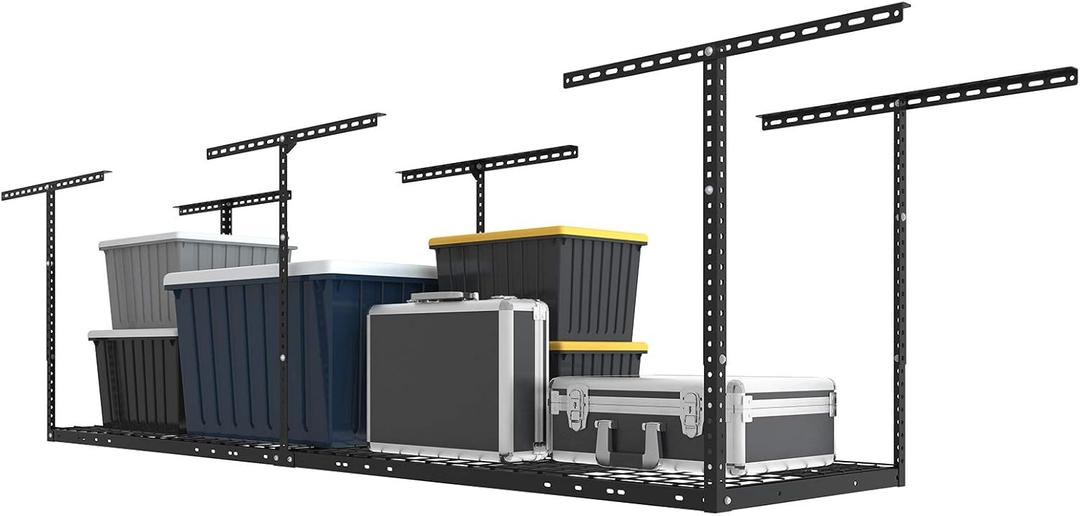 FLEXIMOUNTS 2x8 Garage Storage Rack, Adjustable Overhead Storage Organization System, Heavy Duty Metal Ceiling Rack, 400lbs Weight Capacity, Black, Classic Series