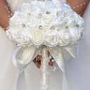 Bridal Wedding Bouquet Round Bling Brooch Bouquet Throw Toss Artificial Rose Flower Bunch for Bride Bridesmaid Wedding Quinceanera(Ivory, 7.5")
